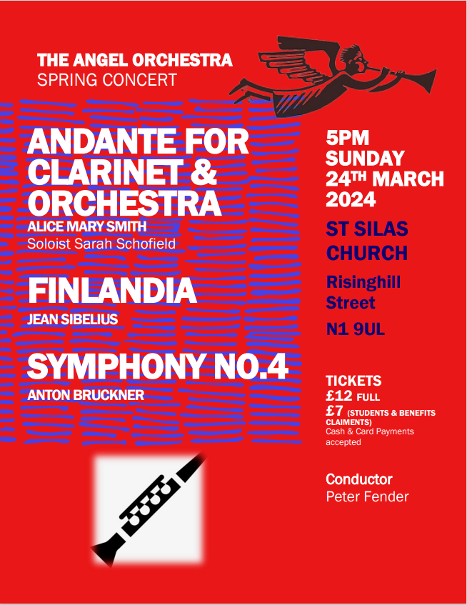 Alice Mary Smith: Andante for Clarinet & Orchestra; Jean Sibelius: Finlandia; Anton Bruckner: Symphony No. 4